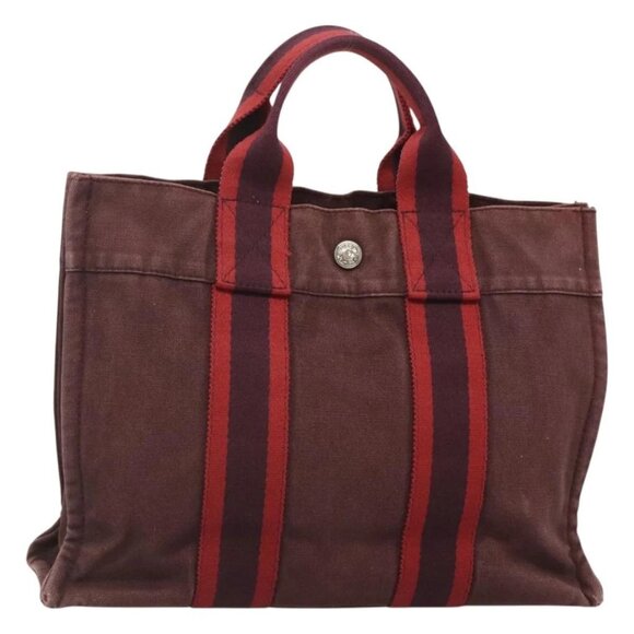 HERMES Fourre Tout PM Tote Bag Canvas Wine Red - Picture 1 of 16